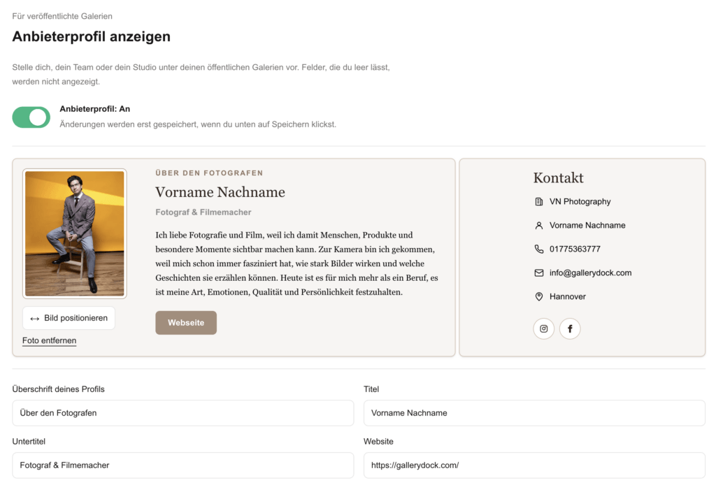 Online Fotogalerie für Fotografen GalleryDock Fotograf
